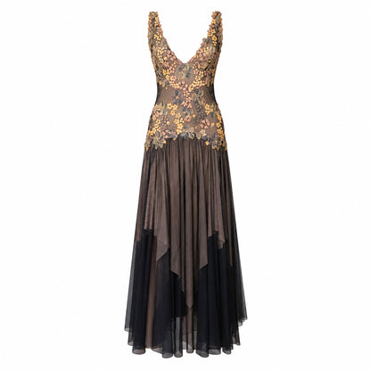 Ema Savahl Couture 2000 3D Floral Garden Maxi Gown