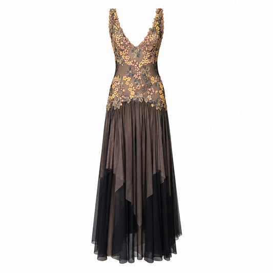 Ema Savahl Couture 2000 3D Floral Garden Maxi Gown