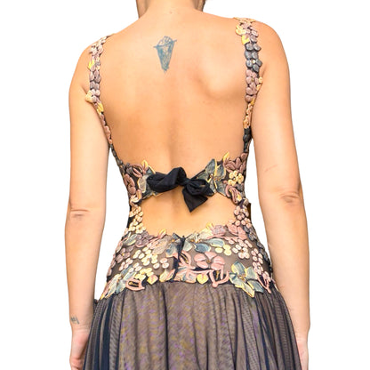 Ema Savahl Couture 2000 3D Floral Garden Maxi Gown