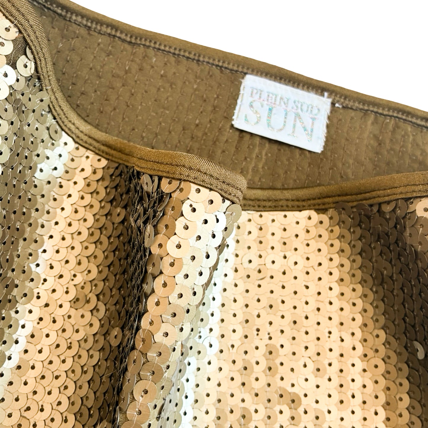 Plein Sud 1996 Gold Sequin Silk Mini Skirt - documented