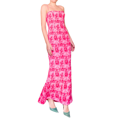 Escada 2000 Pink Roses Silk Gown - Runway