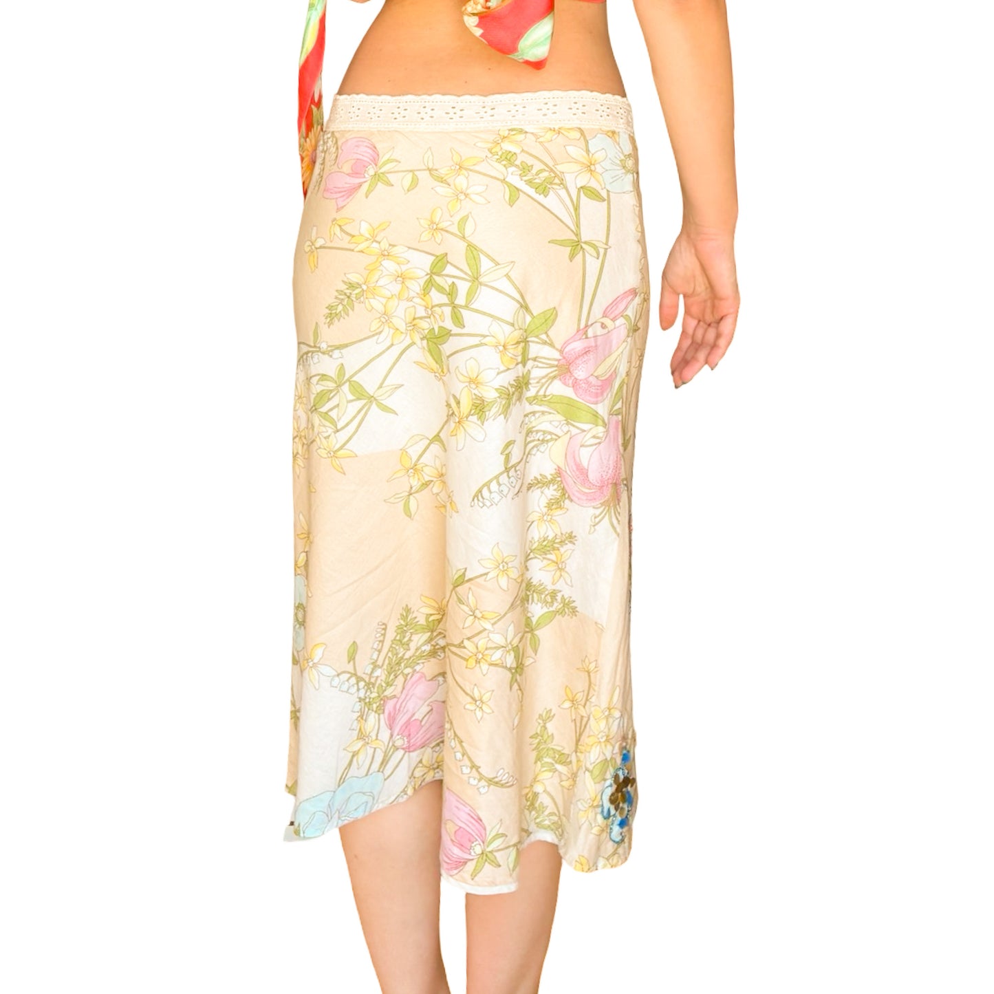 French VTG Butterfly Garden Cotton Skirt
