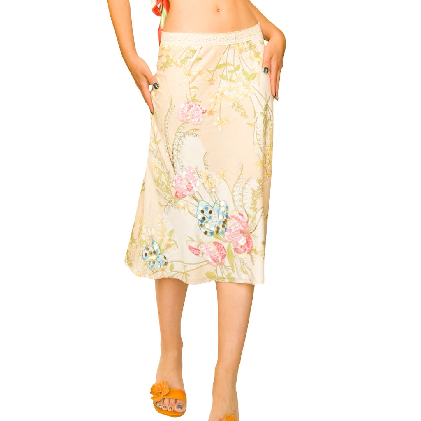 French VTG Butterfly Garden Cotton Skirt