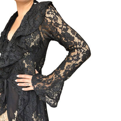 90's Italian Sheer Floral Lace Maxi Trench