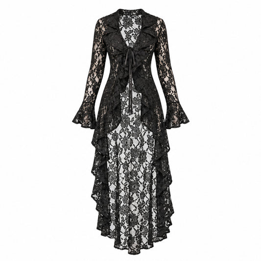 90's Italian Sheer Floral Lace Maxi Trench