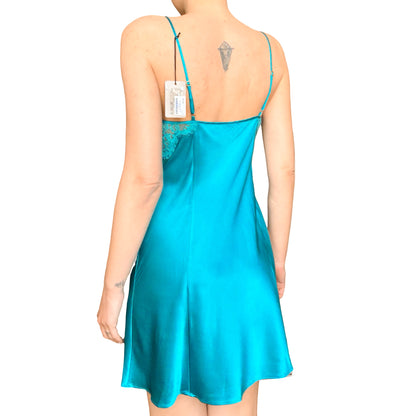 French Luxury Designer VTG Turquoise Silk Slip - dead stock