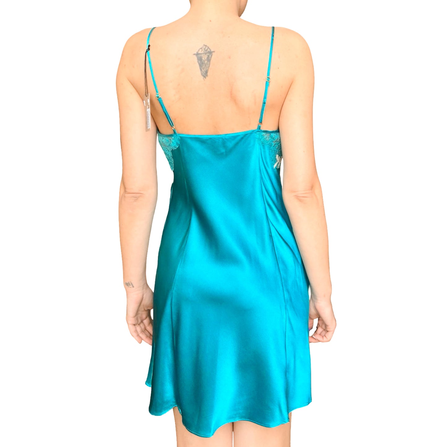 French Luxury Designer VTG Turquoise Silk Slip - dead stock