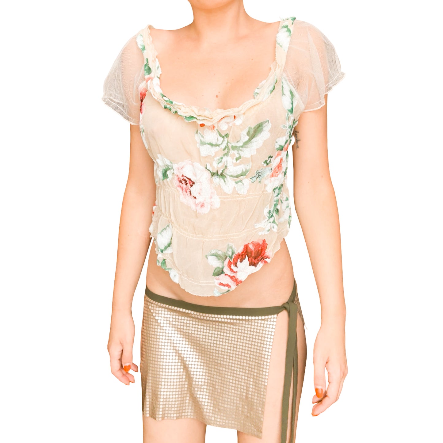 French Luxury Designer 2000's silk floral top