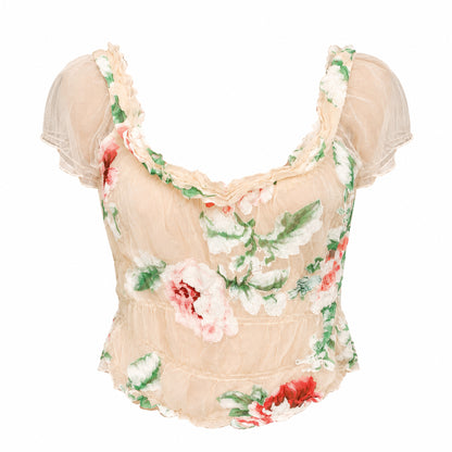 French Luxury Designer 2000's silk floral top