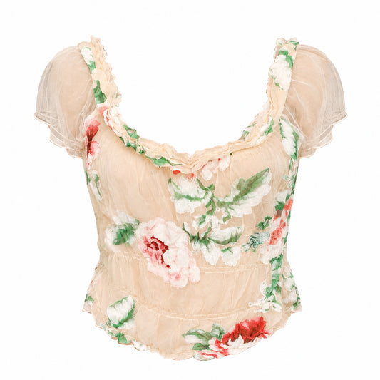 French Luxury Designer 2000's silk floral top