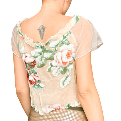 French Luxury Designer 2000's silk floral top