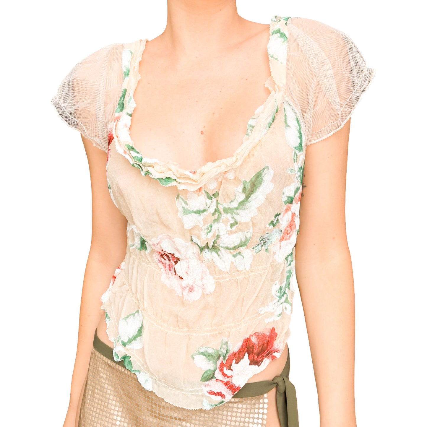 French Luxury Designer 2000's silk floral top