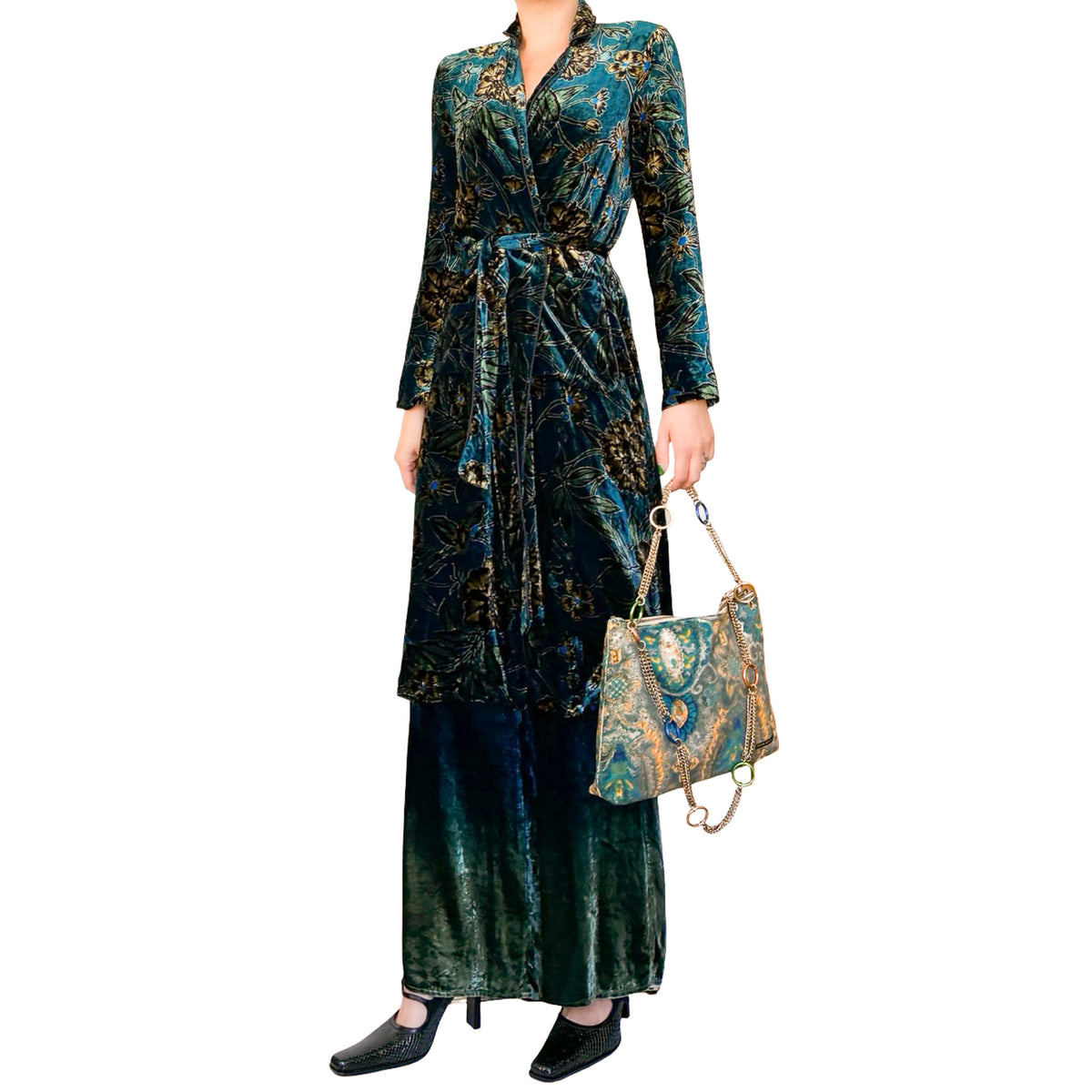 Italian Designer Silk Velvet Robe & Trouser Set