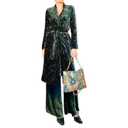 Italian Designer Silk Velvet Robe & Trouser Set