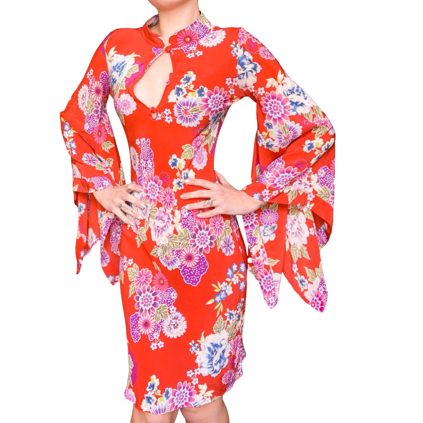 Italian Luxury Designer 90s Silk Cheongsam Dress