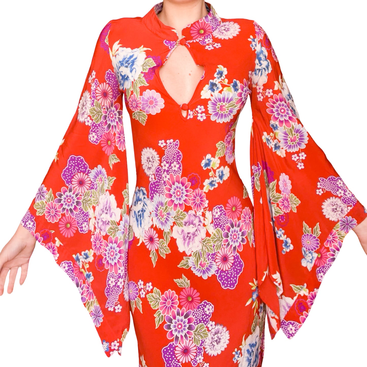 Italian Luxury Designer 90s Silk Cheongsam Dress