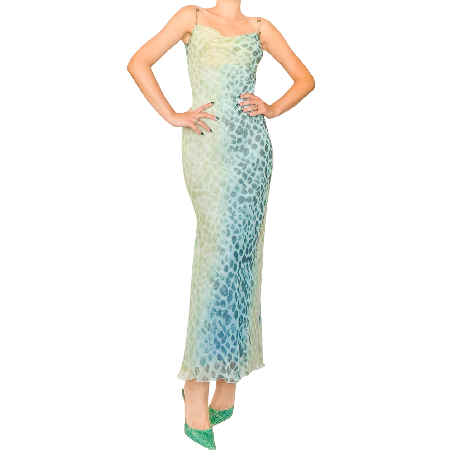 Italian Designer 90s Aqua Chain Strap Maxi