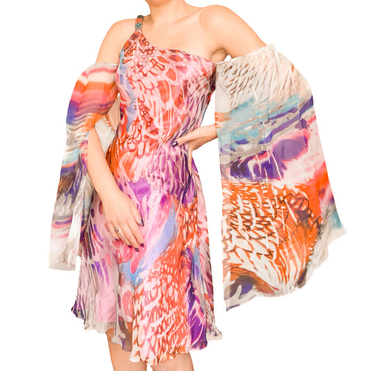 Italian Silk Butterfly One-Shoulder Dress