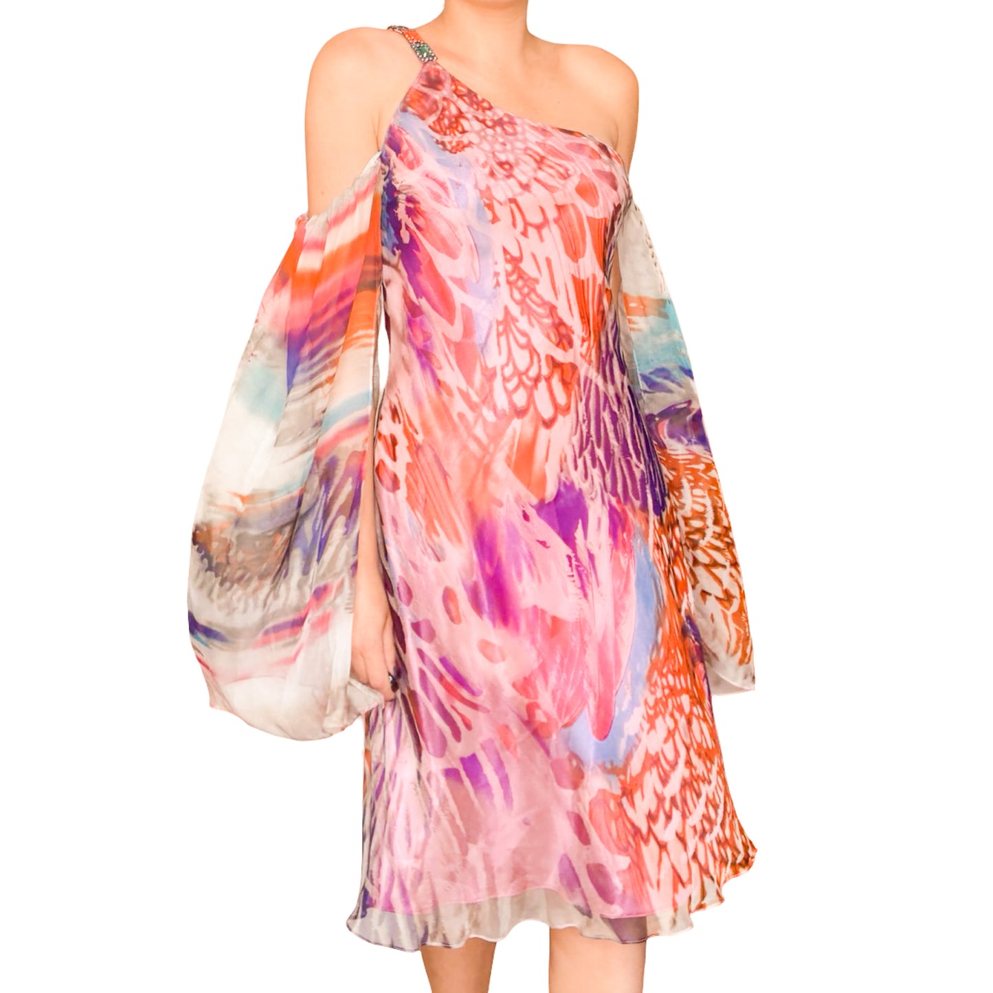 Italian Silk Butterfly One-Shoulder Dress