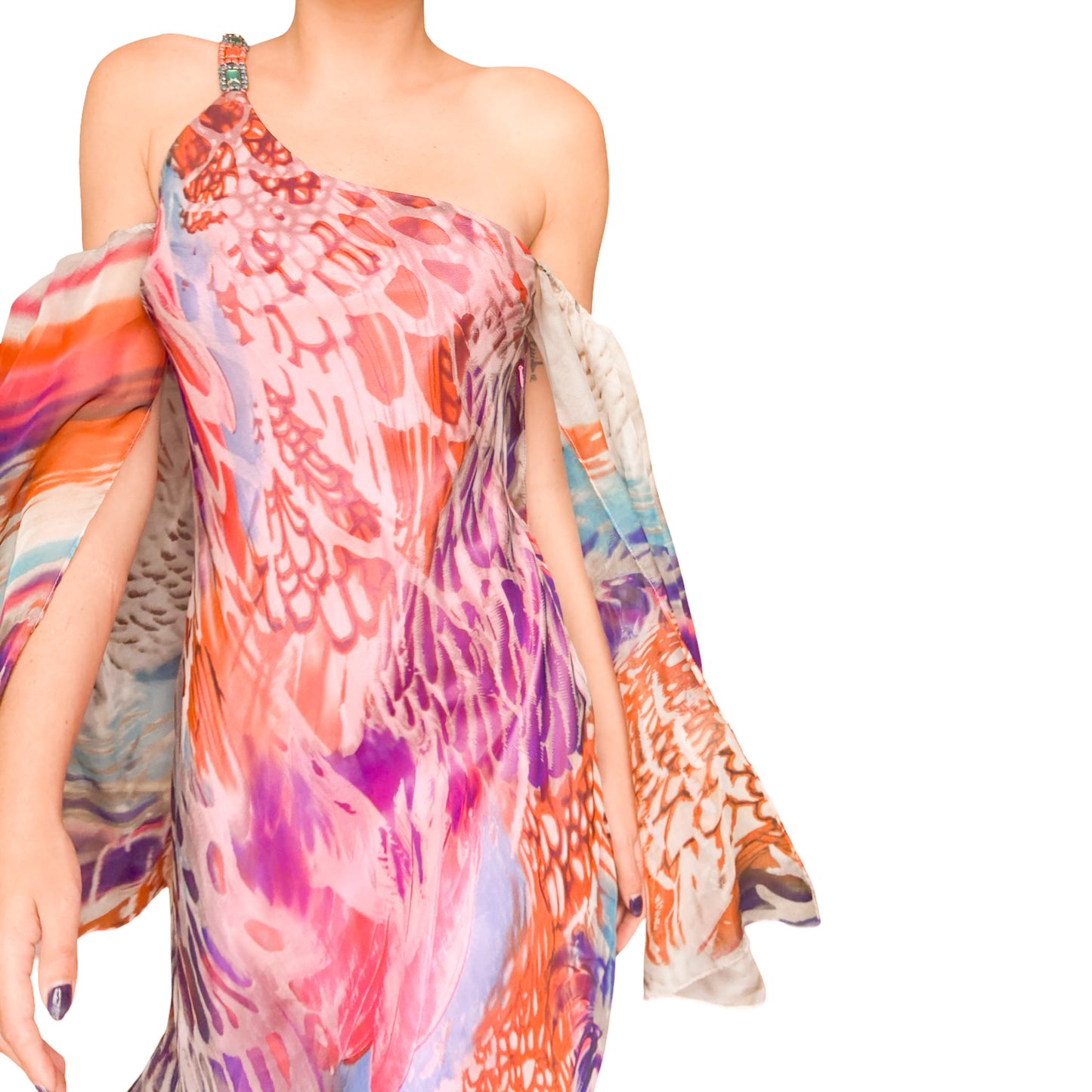 Italian Silk Butterfly One-Shoulder Dress