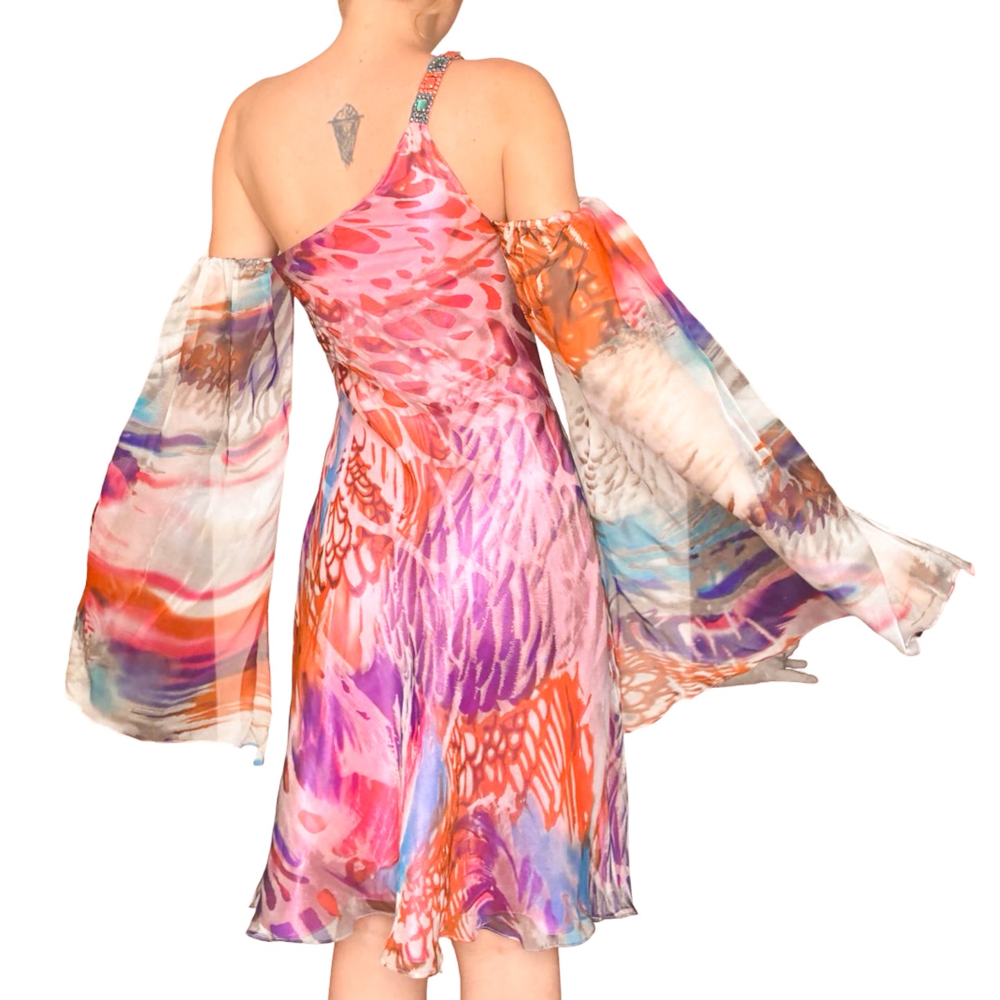 Italian Silk Butterfly One-Shoulder Dress
