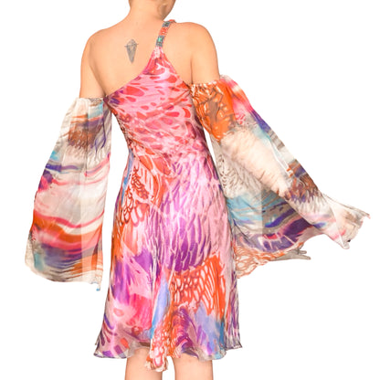 Italian Silk Butterfly One-Shoulder Dress