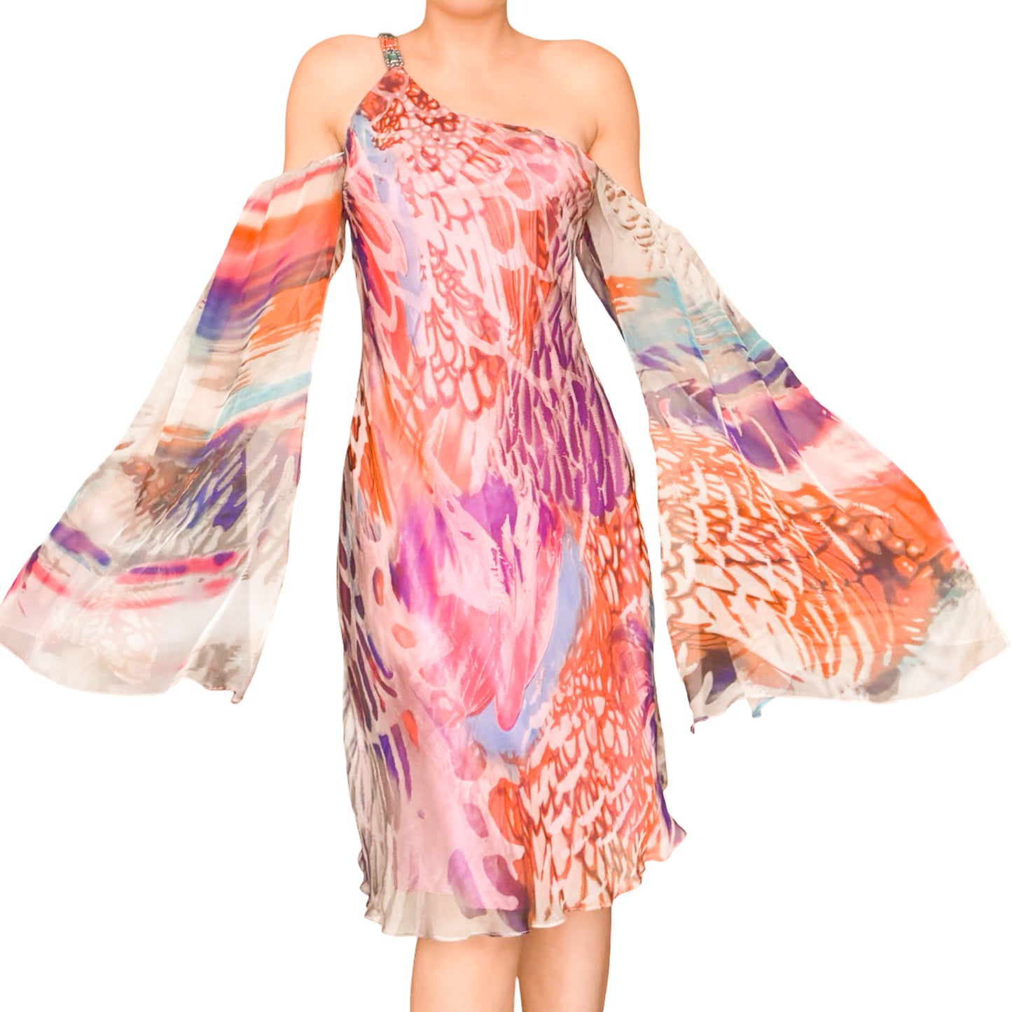 Italian Silk Butterfly One-Shoulder Dress