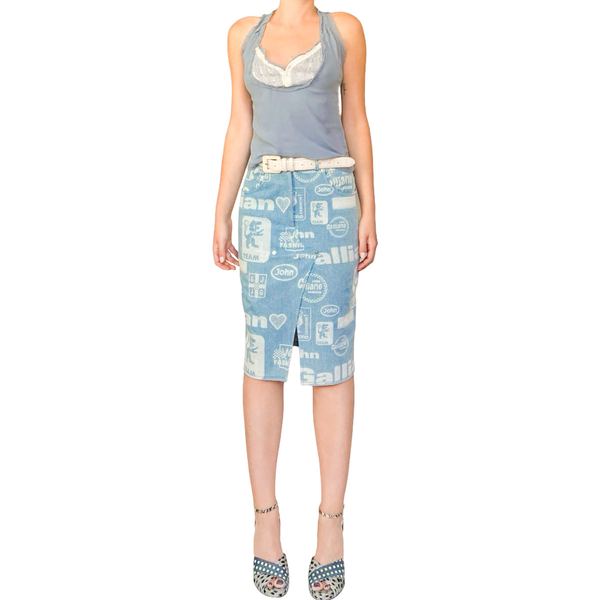 John Galliano 2002 Racing Denim Skirt