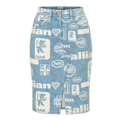 John Galliano 2002 Racing Denim Skirt