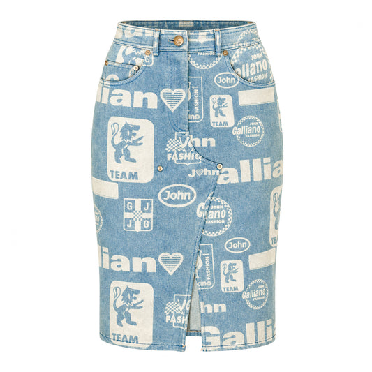 John Galliano 2002 Racing Denim Skirt