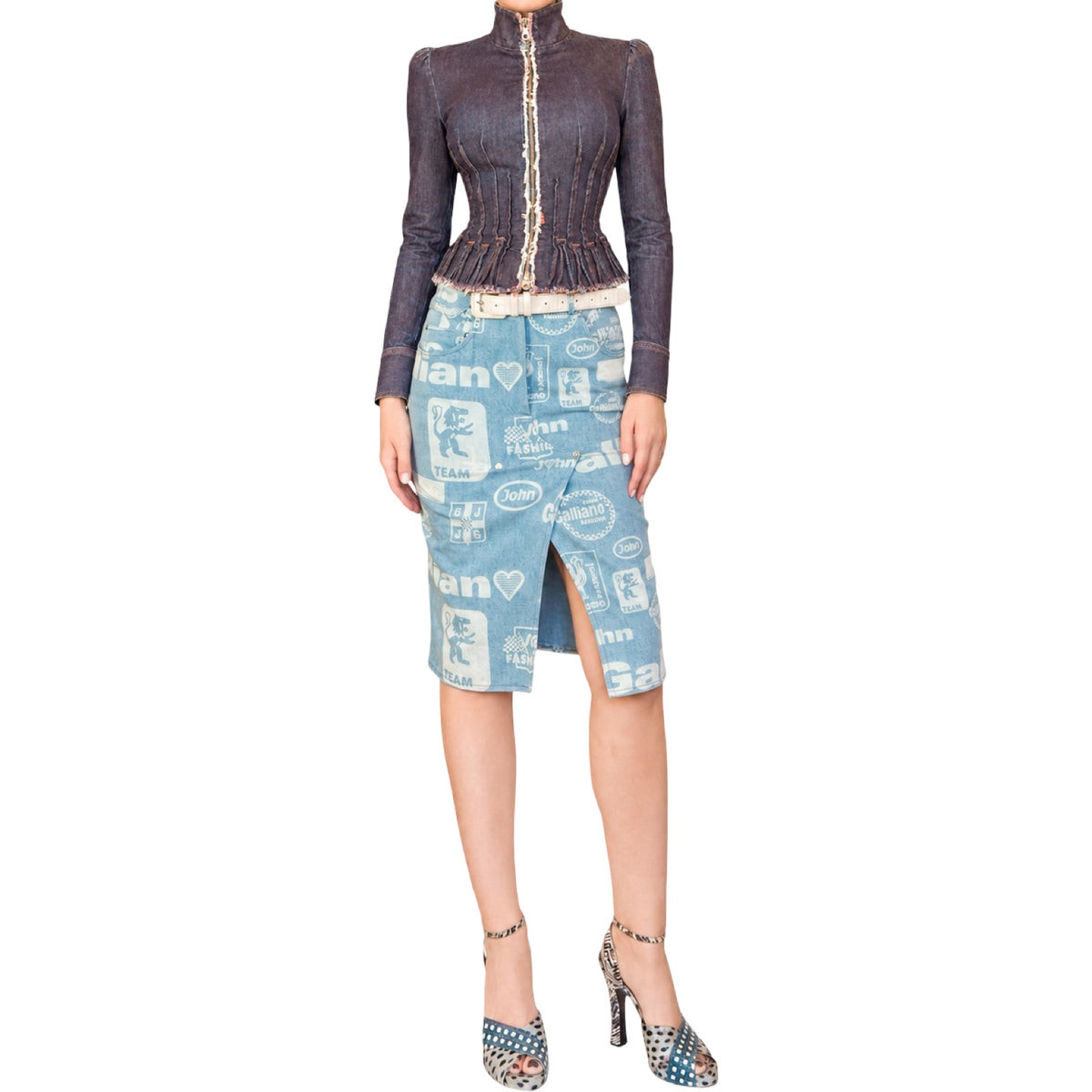 John Galliano 2002 Racing Denim Skirt