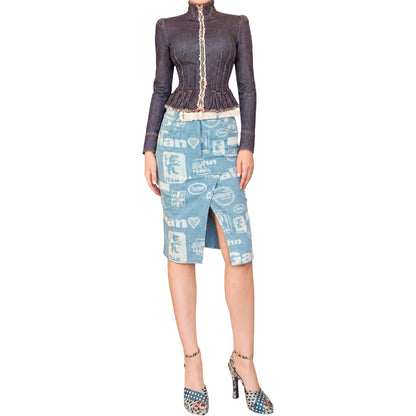 John Galliano 2002 Racing Denim Skirt
