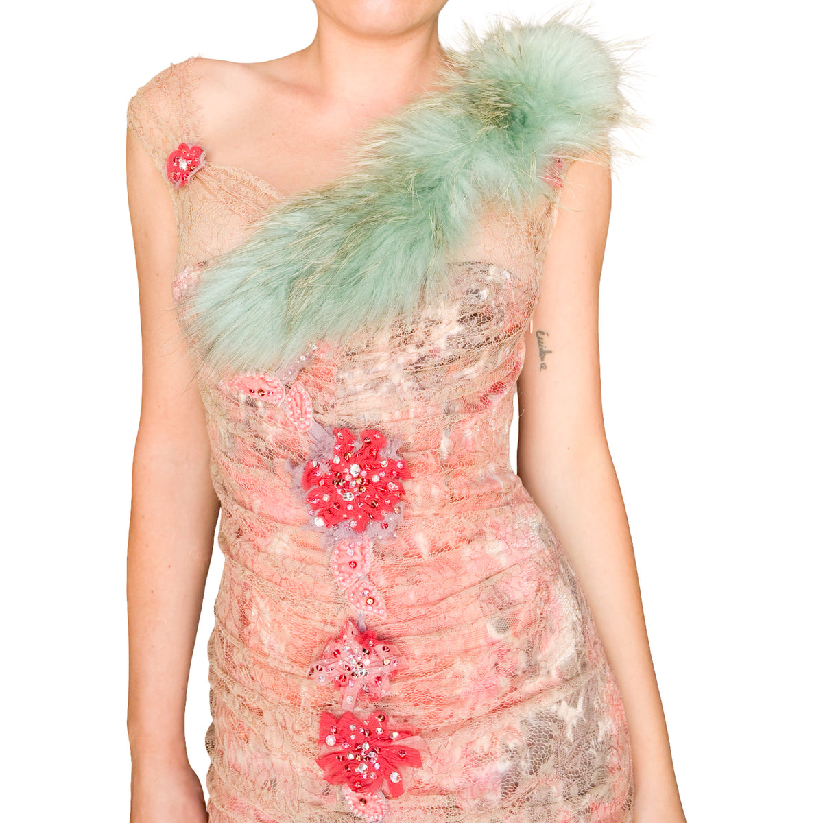 Roberto Cavalli Mint Silk Velvet Jacket with Fox Fur