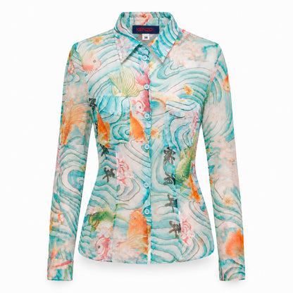Kenzo Early 2000s Koi & Blessings Silk Shirt