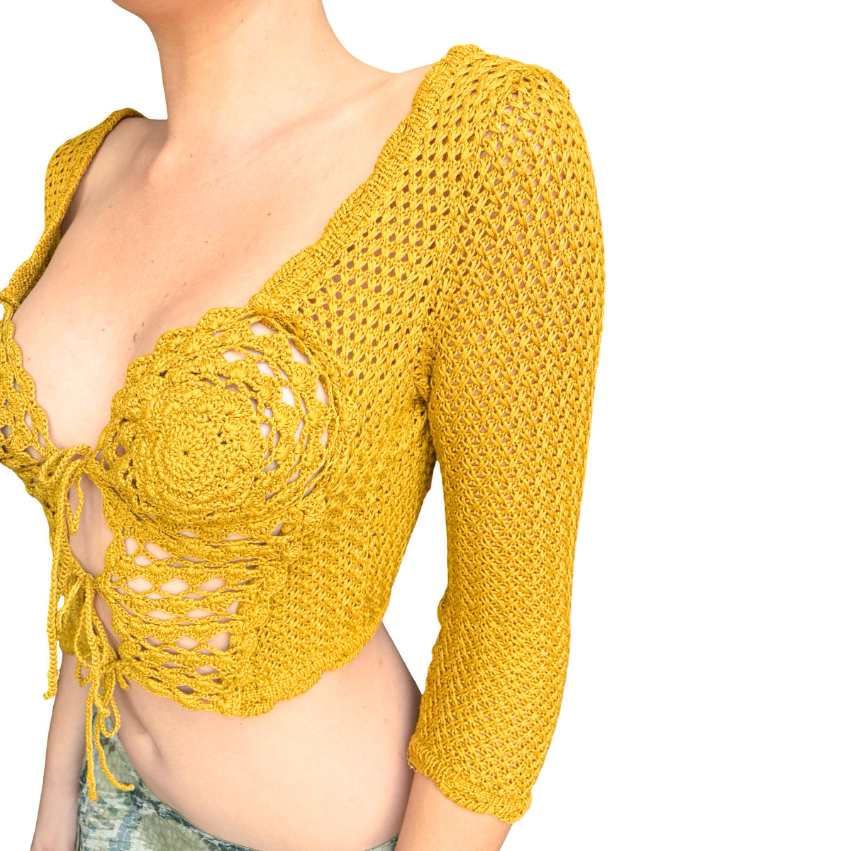 Martine Sitbon 1992 Sculpted Rose Crochet RARE Top - runway