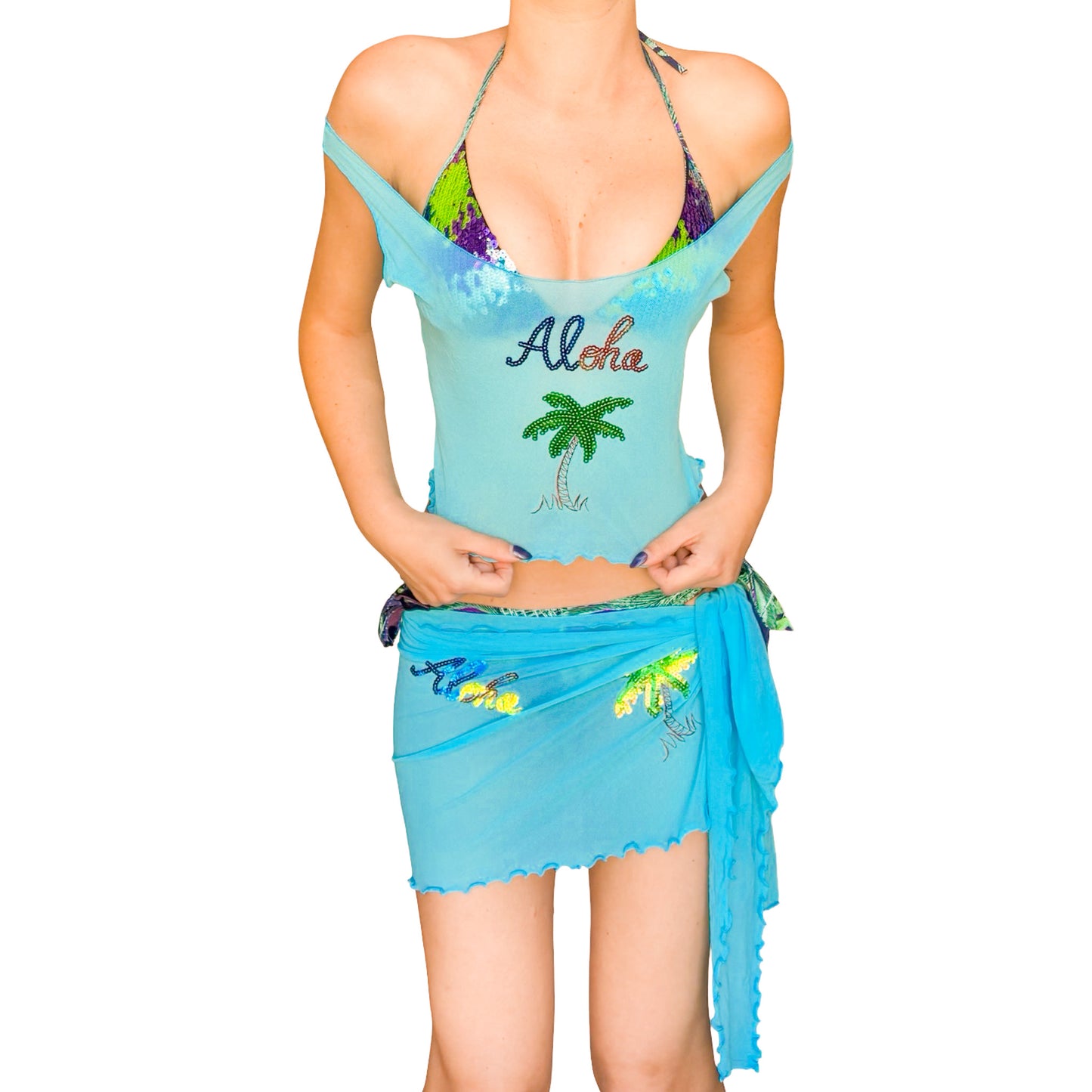 90's Italian Aloha Sequin Mesh Set