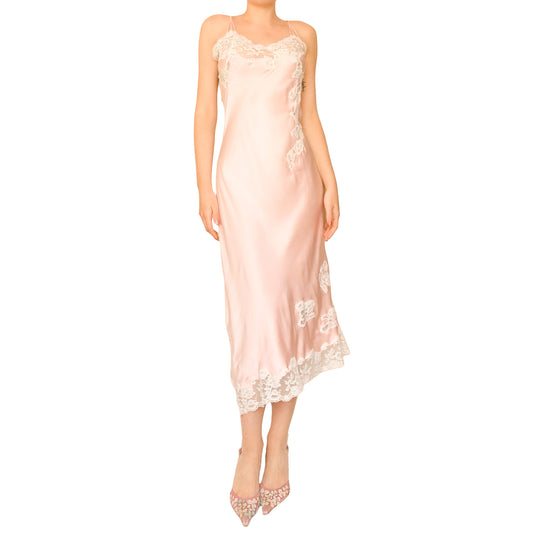 Handmade 70s Silk Charmeuse Lace Insert Slip Dress