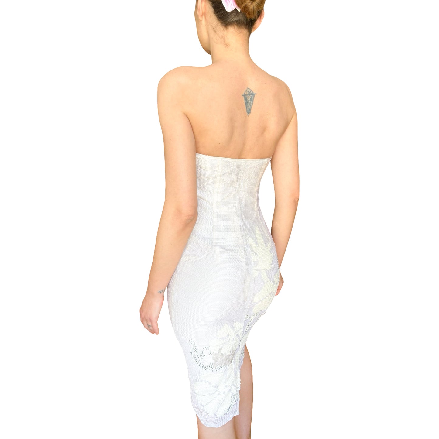 Laura Biagiotti S/S 2004 Ivory Sequined Bustier Dress