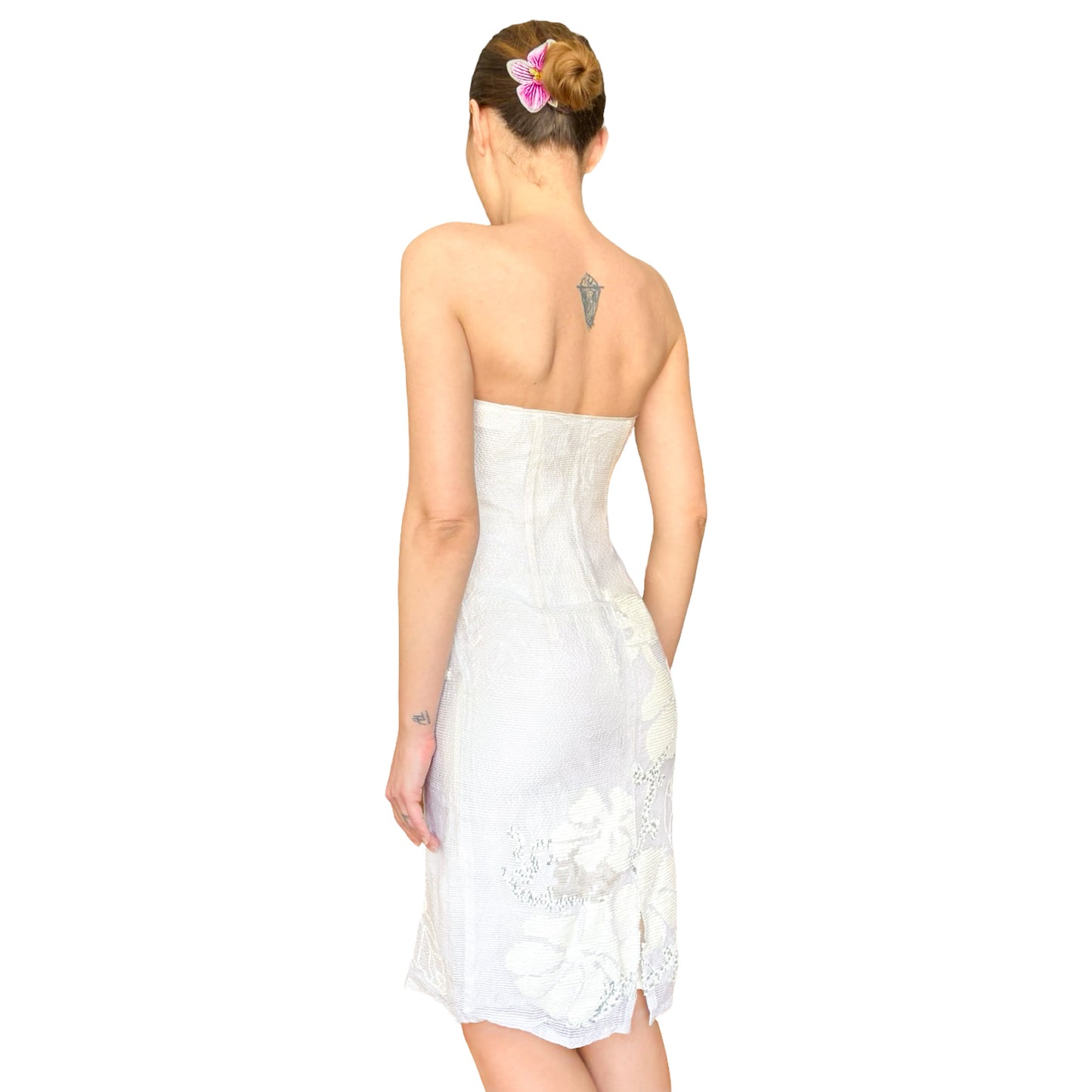 Laura Biagiotti S/S 2004 Ivory Sequined Bustier Dress
