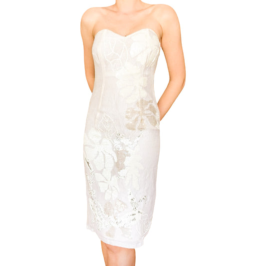Laura Biagiotti S/S 2004 Ivory Sequined Bustier Dress