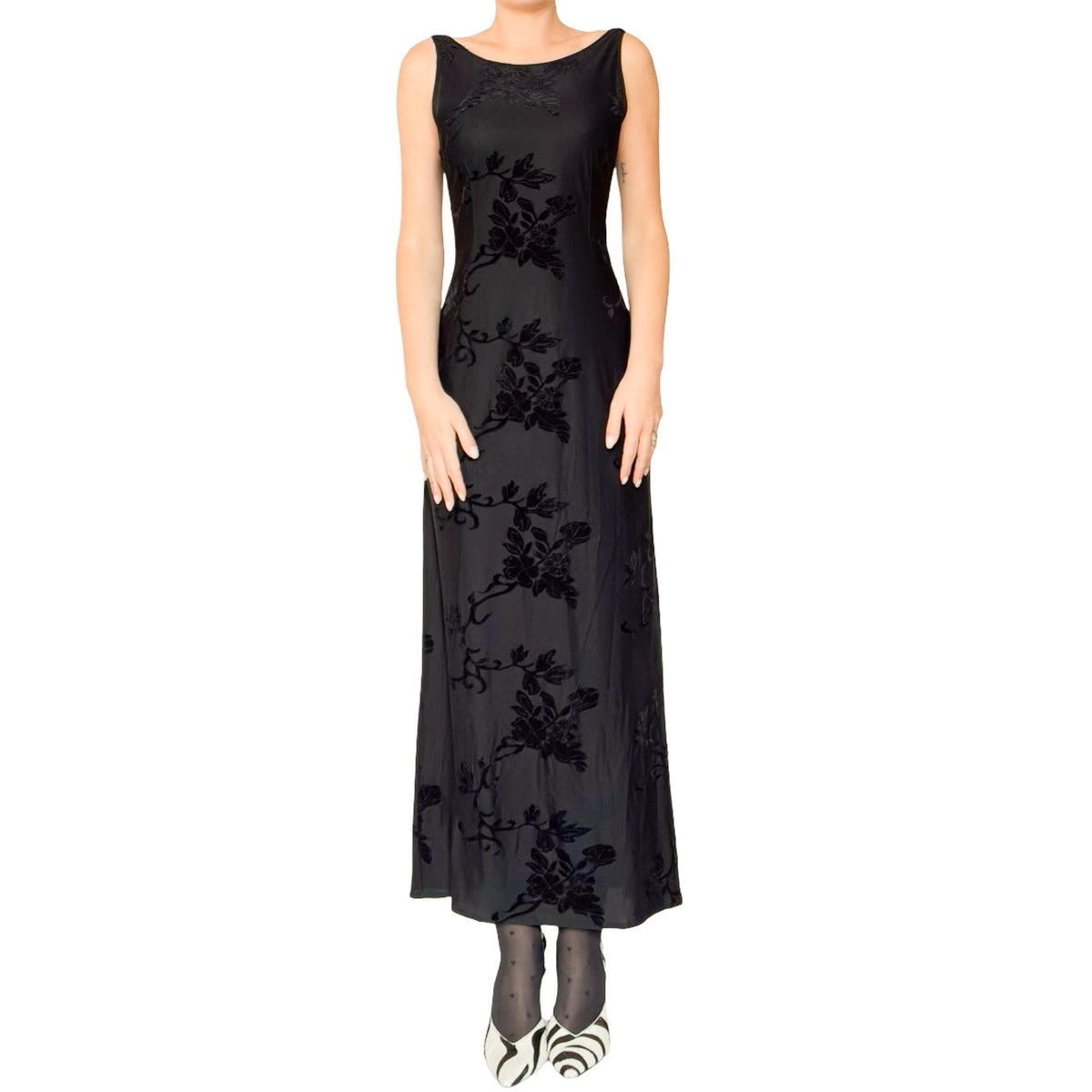 Lolita Lempicka 1997 3D Velvet Floral Maxi Dress