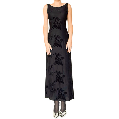 Lolita Lempicka 1997 3D Velvet Floral Maxi Dress