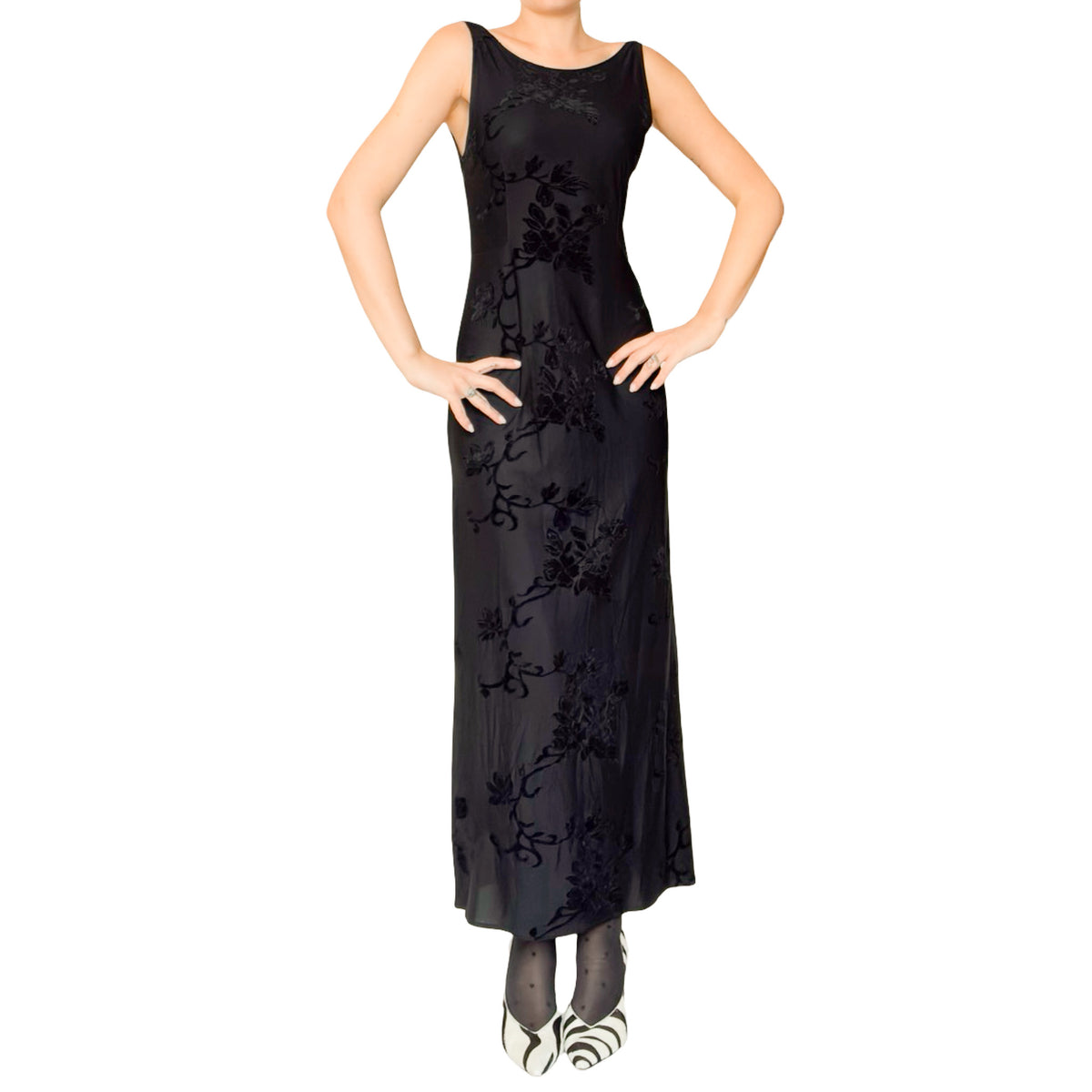 Lolita Lempicka 1997 3D Velvet Floral Maxi Dress