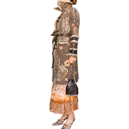 Italian Designer 90's Boho Brocade & Fur Coat