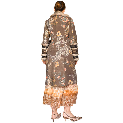 Italian Designer 90's Boho Brocade & Fur Coat