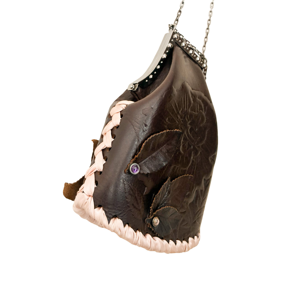 Valentino 2000s Dark Romance Floral Leather Chain Bag