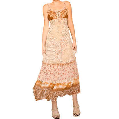 French 90's Bohemian Patchwork Maxi Dress