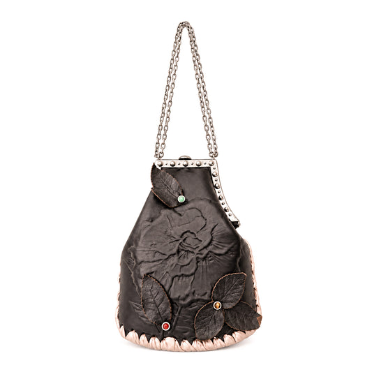 Valentino 2000s Dark Romance Floral Leather Chain Bag