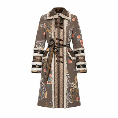 Italian Designer 90's Boho Brocade & Fur Coat