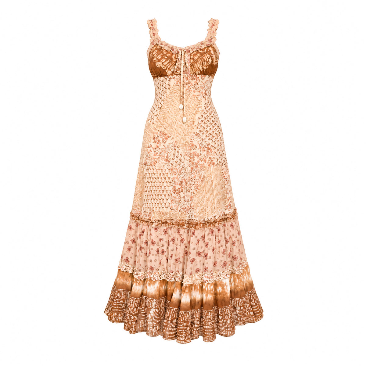 French 90's Bohemian Patchwork Maxi Dress